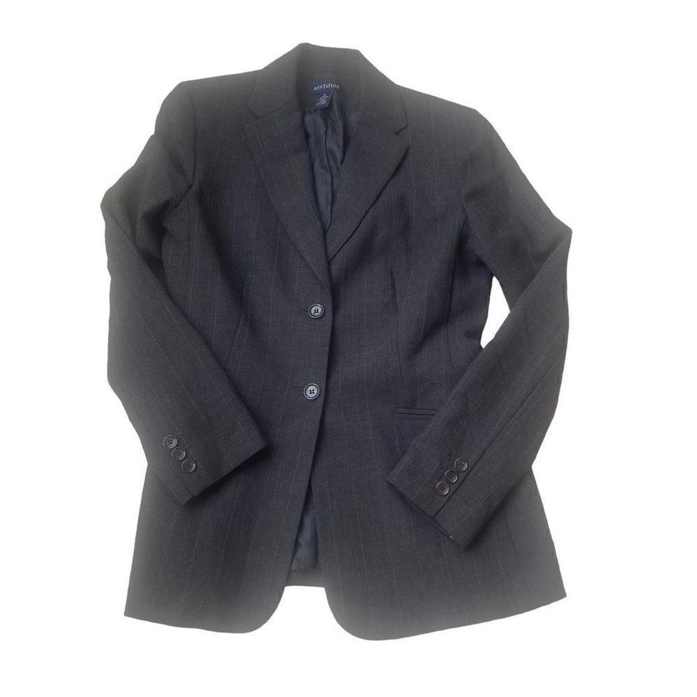 Ann Taylor Plaid 2 Button Slit Pocket Gray Blazer Jacket Size 4 Wool Blend, S23